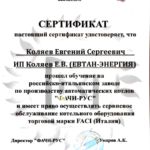 Сертификат Евтан-Энергия, монтаж ремонт и обслуживание FACI